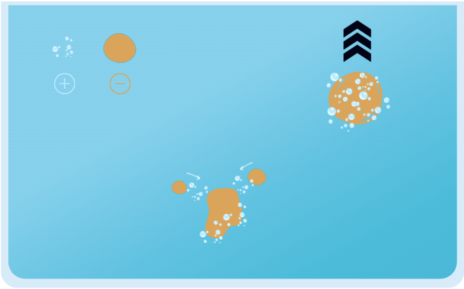 Three-stage diagram of ultra-fine bubble oil separation in water: nanobubbles adsorb onto dispersed oil droplets, the coated droplets aggregate into a larger mass, and an attached larger bubble carries the oil upward to the surface for removal.